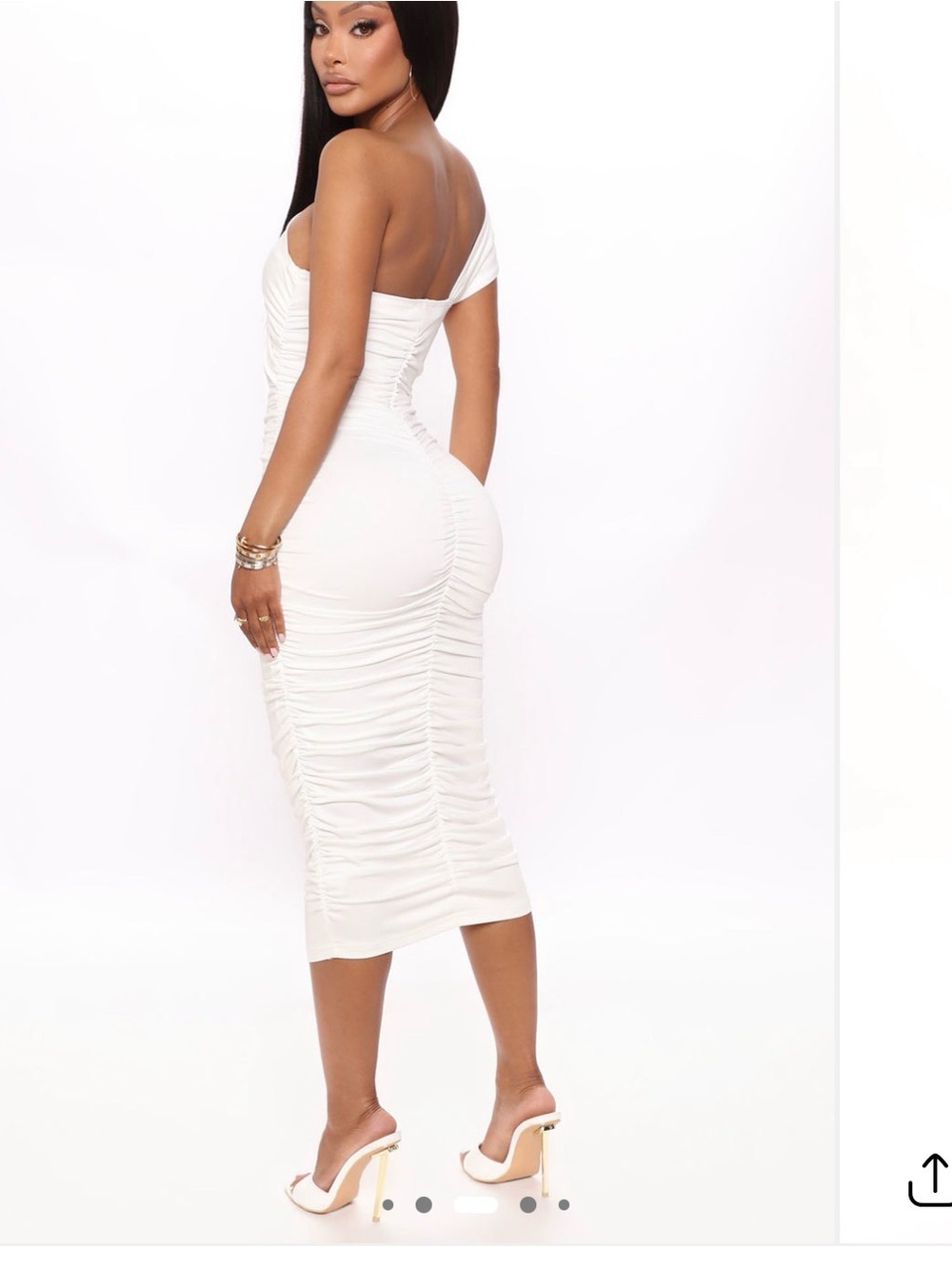 Fashion Nova One-Shoulder White Ruched Midi Dress - Picture 2 of 4